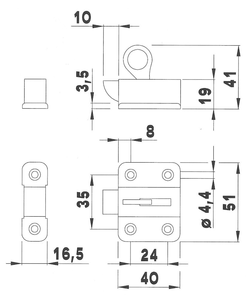 DENI OL-Schnäpper, 7111, mit Schlaufe, B51mm, H40mm, Stahl verchromt, zum Anschrauben Produktbild img2 L