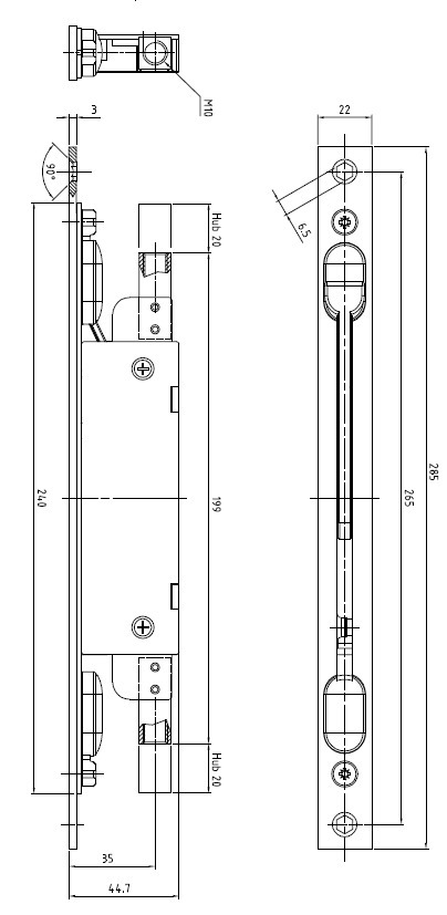 DENI® Kantriegel 9220,D35mm,22x285mm eckig, verzinkt Produktbild img2 L
