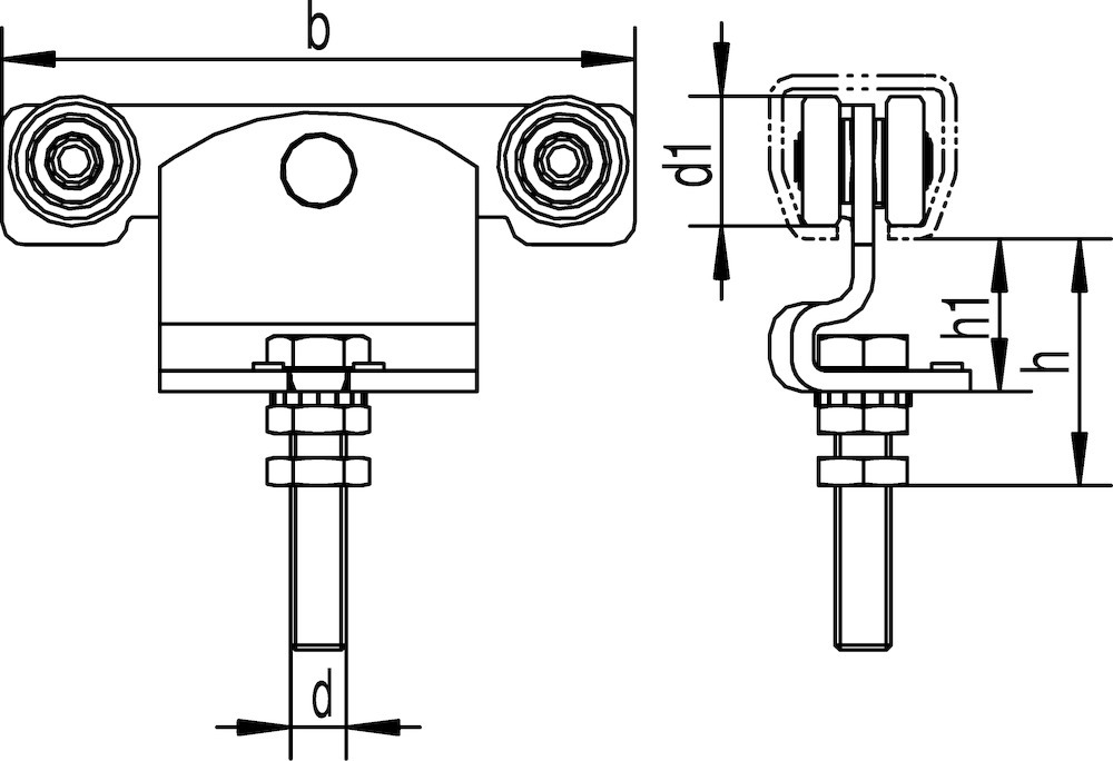 HELM Rollapparat, 391,doppelpaarig,zum Einhängen, für Prof.-Nr.300, Ø 28,L 136, KPG Produktbild img2 L