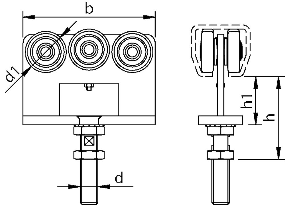 HELM Rollapparat, 392,doppelpaarig,zum Einhängen, für Prof.-Nr.300, Ø 28, 100kg,L 90 Produktbild img2 L