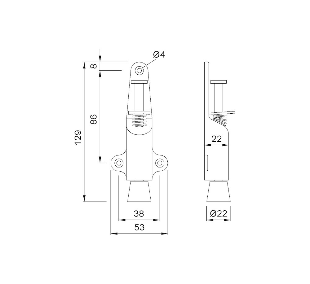 KWS Türfeststeller 1024,Hub 25mm, silberfarben, einbrennlack. Produktbild img2 L