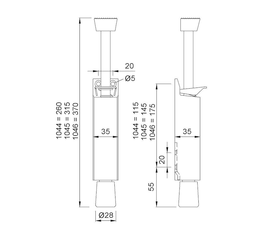 KWS Türfeststeller 1046,Hub 120mm, silberfarben, einbrennlack. Produktbild img2 L