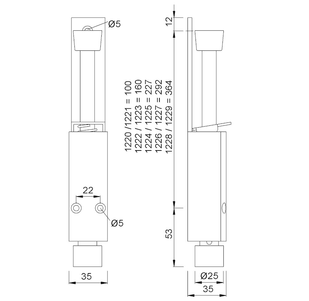 KWS Türfeststeller 1224,Hub 90mm, silberfarben, einbrennlack. Produktbild img2 L