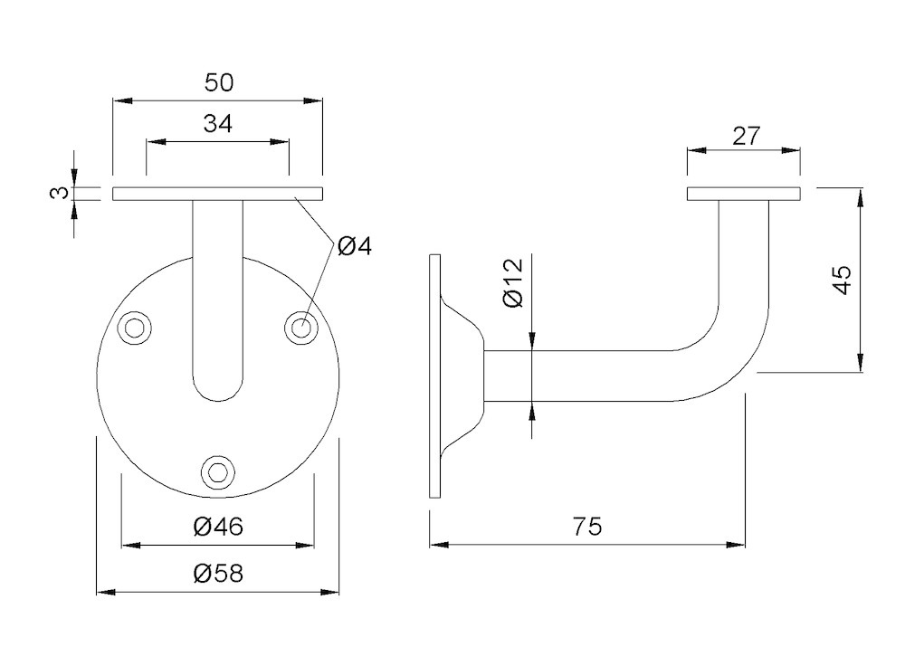 KWS GA-Handlaufstütze, 4525, mit flacher Auflage, Stahl, silber einbrennlackiert Produktbild img2 L