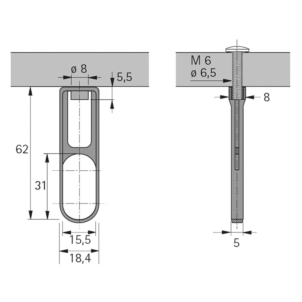 Hettich Schrankrohr-Mittellager, SL 781, 70676, für Kleiderstange 30x15mm, vernickelt Produktbild img2 L