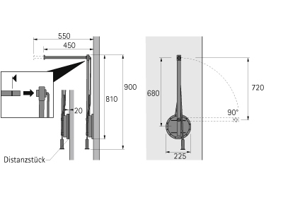 Hettich Schrank-Kleiderlift, Single Lift 12, 9079872, 500-600mm, 12kg, aluminiumoptik Produktbild img3 L