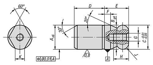 Kipp Aufnahmebolzen mit Kugelansatz abgeflacht Form C Produktbild img3 L