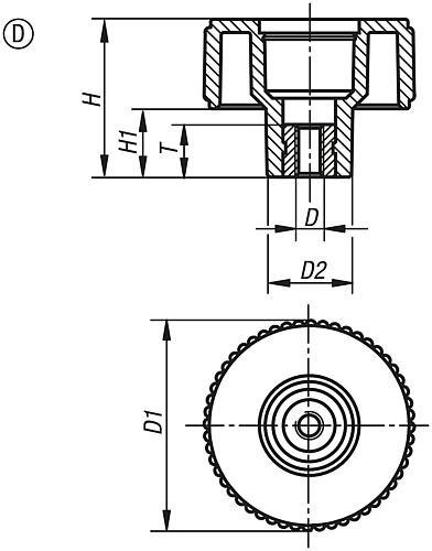 Kipp Rändelräder Form D mit Gewindebuchse ohne Deckel Produktbild img2 L