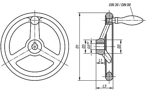 Kipp Handräder DIN 950 aus Aluminium mit drehbarem Ballengriff Produktbild img2 L