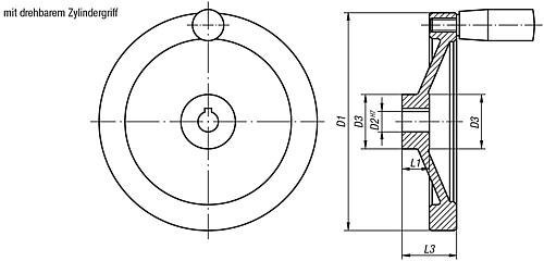 Kipp Scheibenhandräder aus Aluminium mit drehbarem Zylindergriff Produktbild img2 L