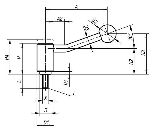 Kipp Spannhebel mit Außengewinde 20 Grad Produktbild img3 L