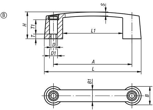 Kipp Bügelgriffe Kunststoff schmal, Montage von der Bedienseite Produktbild img2 L