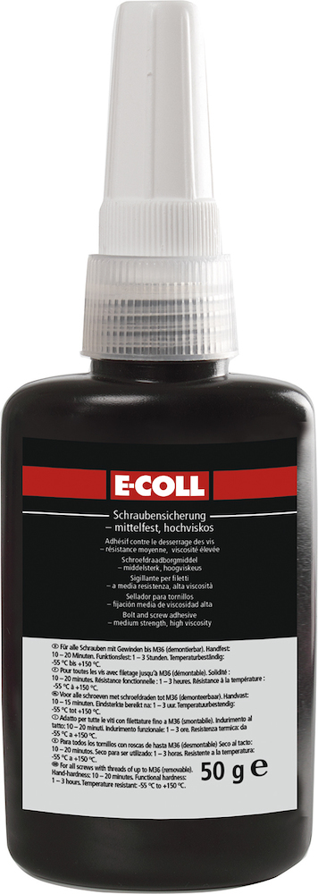 E-COLL Schraubensicherung dblau mittelfest, hochviskos silikonfrei 50ml Flasche Produktbild img1 L