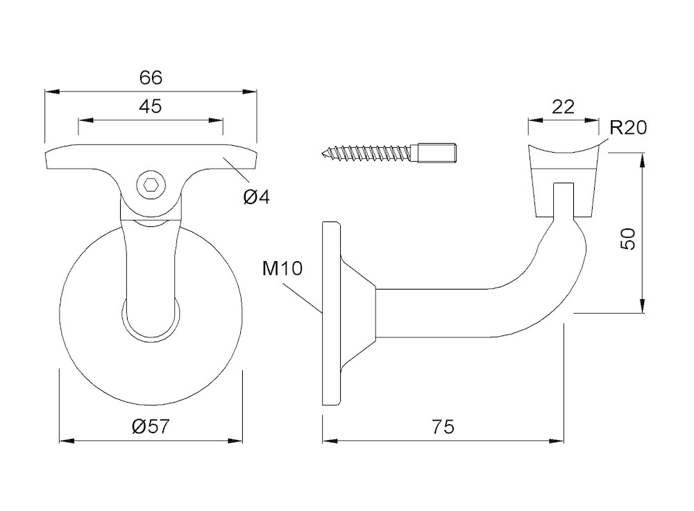 KWS GA-Handlaufstütze, 4511, mit gewölbter Auflage, Stahl, silberfarbig einbr.lack. Produktbild img2 L