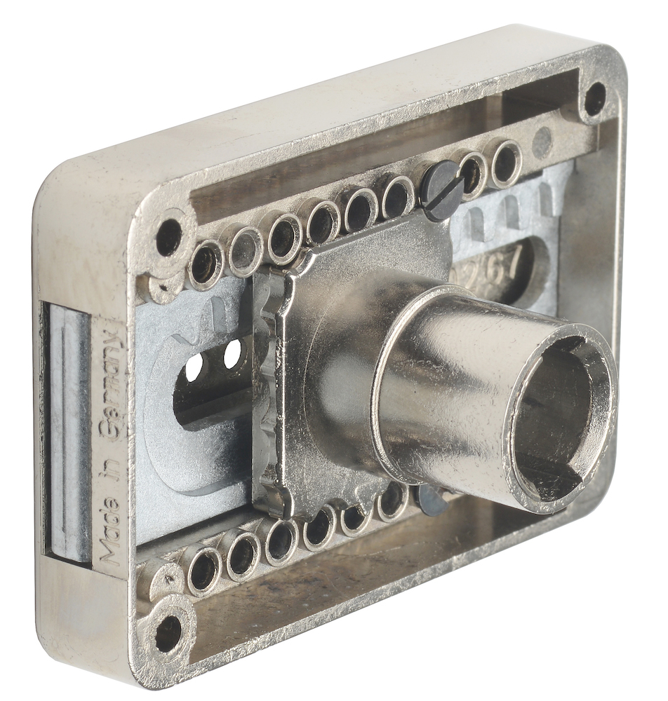 JuNie Möbel-Riegelschloss, FURORE 8520, aufliegend, Metall vernickelt, links Produktbild img1 L