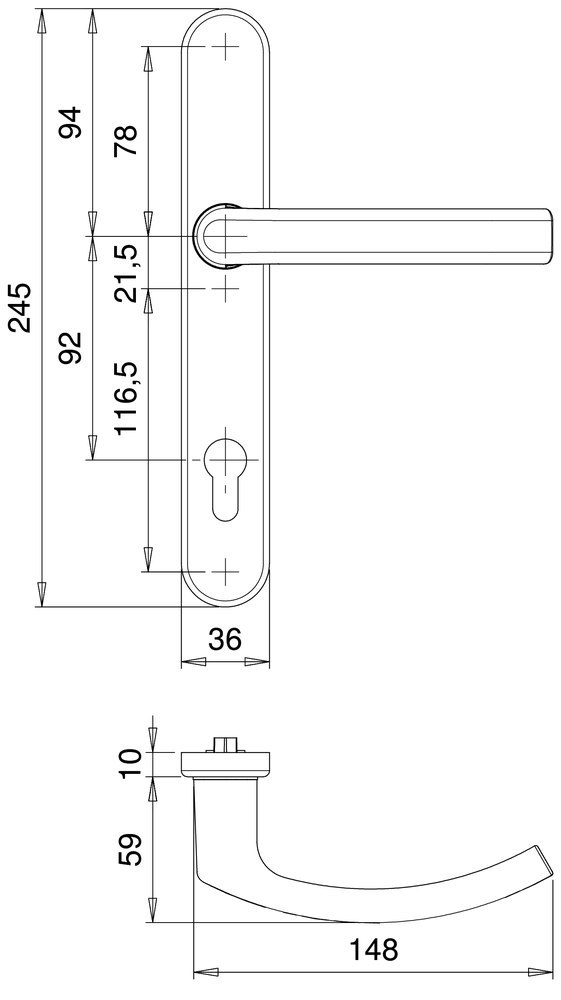 EDI Drückergarnitur mit Langschild Kronos 2005/0035, Aluminium Produktbild img2 L