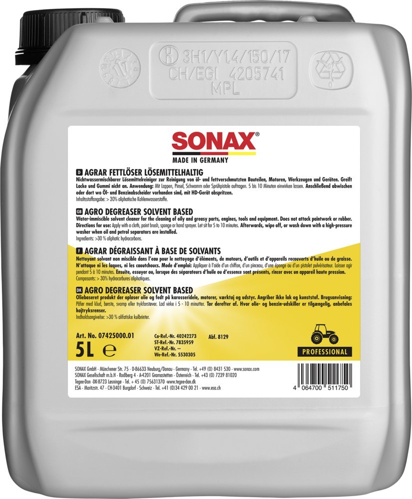 SONAX AGRAR Fettlöser lösemittelhaltig 5 l Produktbild img1 L