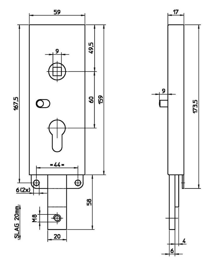 Neutral Kipptorschloss, 8002, ohne Schild, gefedert, Profilzylinder gelocht, VK 9,E60 vz Produktbild img2 L