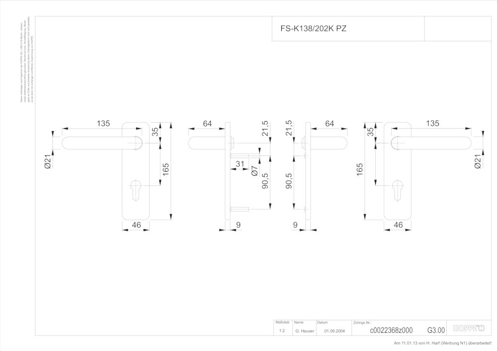 HOPPE Drückergarnitur Paris FS-K138/202K,KS,PZ72/9,F9005M,TS 40-66,SECOND Produktbild img2 L