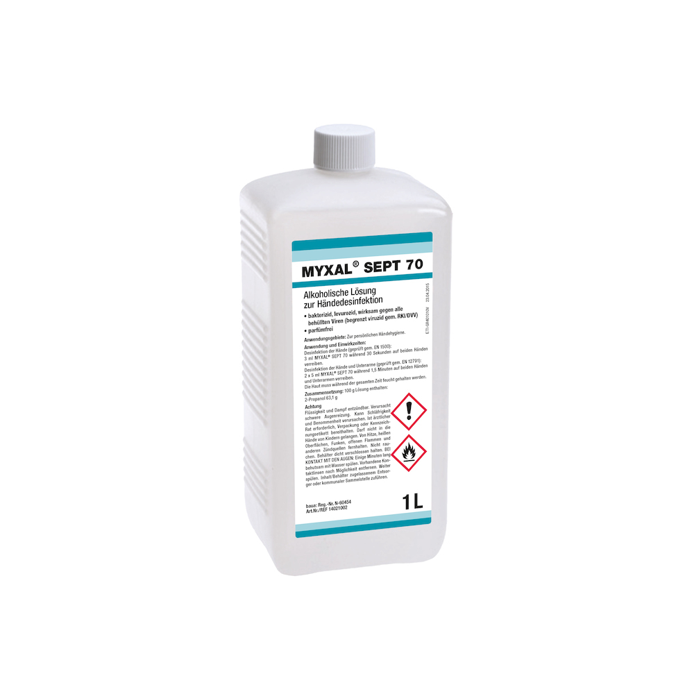 MYXAL® SEPT 70 Handdesinfektionsmittel parfümfrei, HACCP-konform 1L Hartflasche Produktbild img1 L