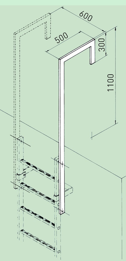 ZARGES Ausstiegsholm Notleiteranlage abgewinkelt, Stahl verzinkt, Nutzl. 1100 mm Produktbild img4 L