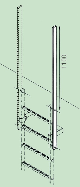 ZARGES Ausstiegsholm Notleiteranlage einseitig, Stahl verzinkt, Nutzl. 1100 mm Produktbild img4 L