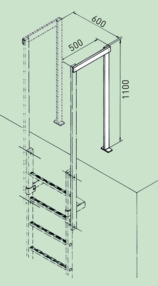 ZARGES Ausstiegsgeländer Notleiteranlage mit Bodenwinkel H 1100 mm, Stahl verzinkt Produktbild img4 L