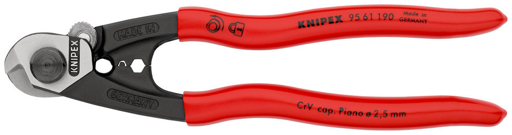 KNIPEX Drahtseilschere 95 61 190 poliert kunststoffüberzogen ø5 190mm Produktbild img1 L