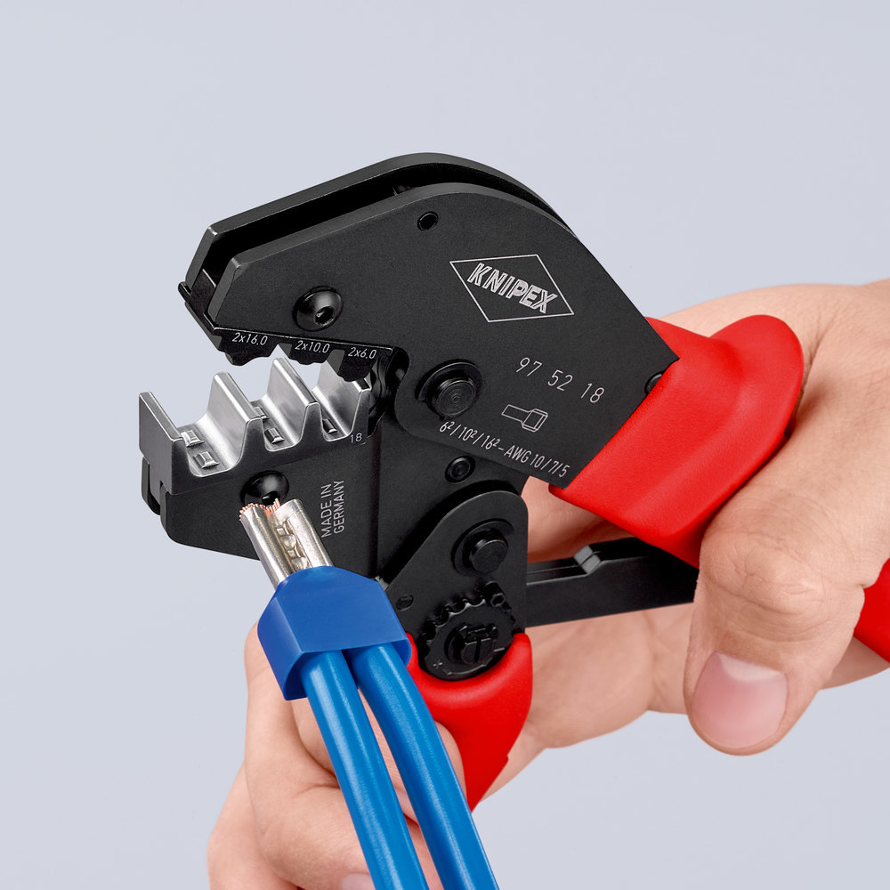 KNIPEX Crimpzange auch für Zweihandbedienung mit rutschhemmenden Kunststoff-Hüllen brüniert Produktbild img10 L