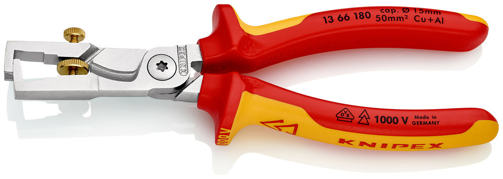 KNIPEX Abisolierzange StriX® 13 66 180 poliert Mehrkomp. VDE Ø5mm 10mm² 180mm Produktbild img1 L