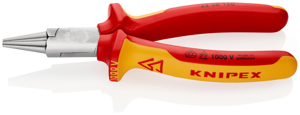 KNIPEX Rundzange 22 06 160 rund, spitz zulaufend verchromt Mehrkomp. VDE 160mm Produktbild img1 L