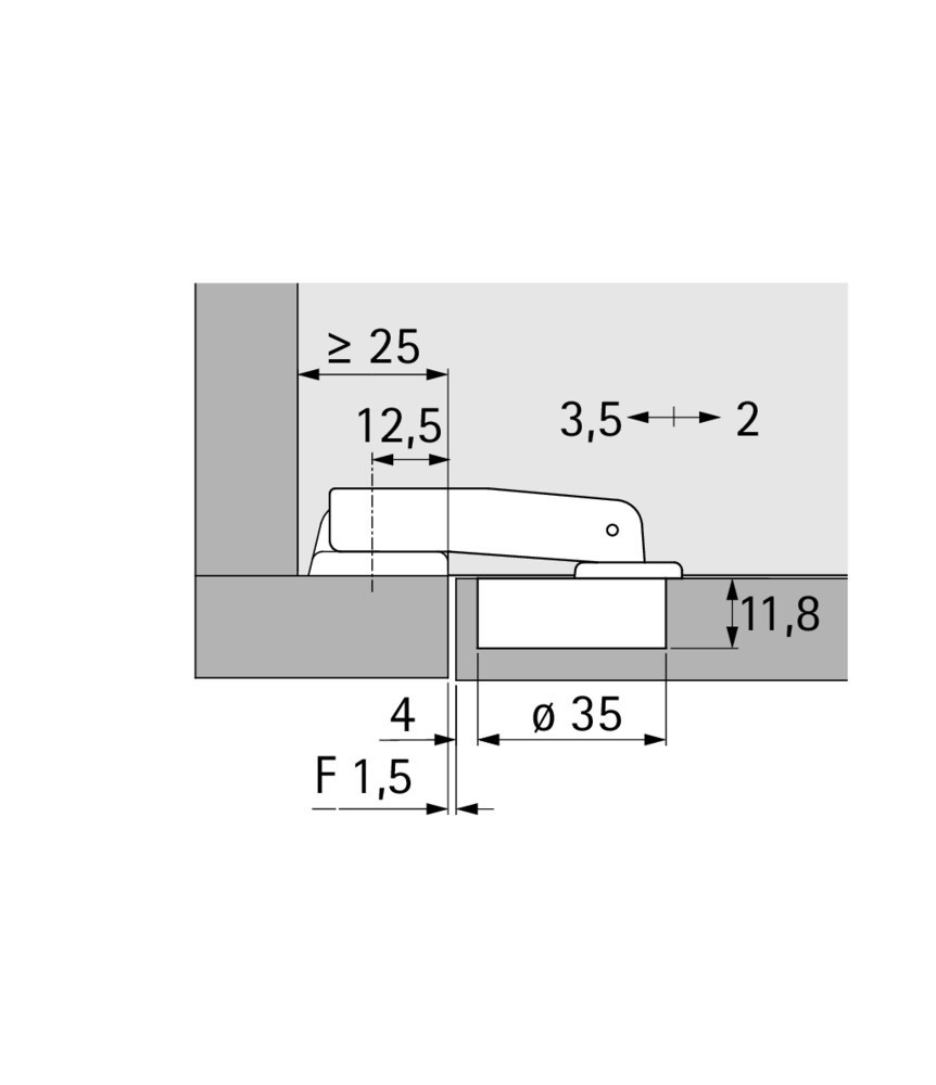 Hettich Möbel-Topfscharnier,Perfekt 5737, 69603,einliegend, 95°,vernickelt Produktbild img3 L