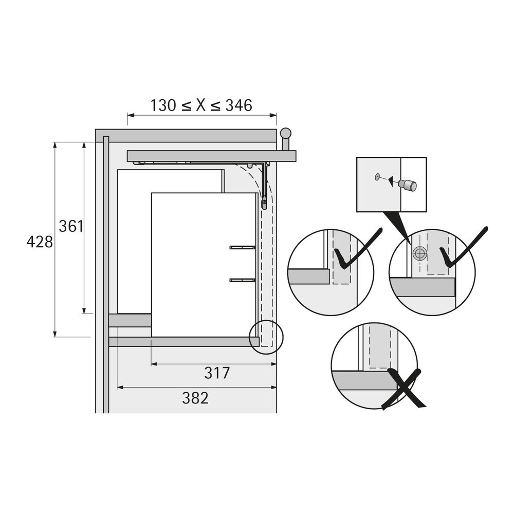 Hettich MB-Einschwenkbeschlag, Klappenst. 18-19mm, Lift Up 45026, Kunststoff grau Produktbild img7 L