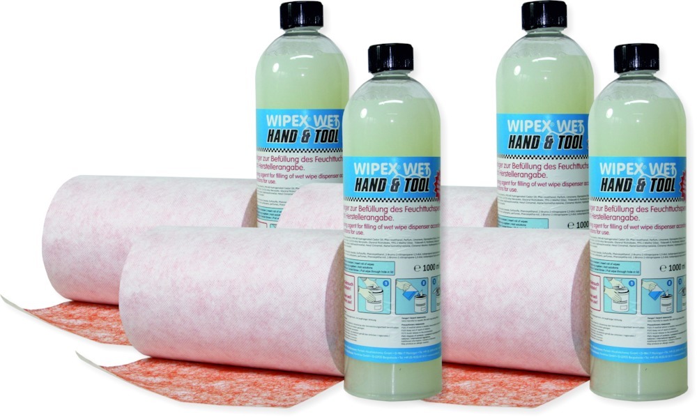 WIPEX WIPEX-WET Hand + Tool 4 Rollen + 4 Flaschen Nachfüllpack Produktbild img1 L