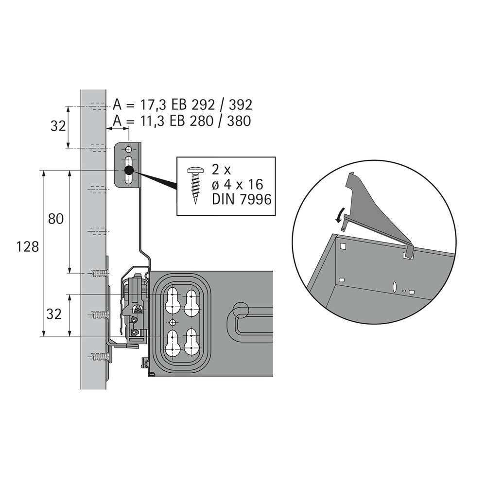 Hettich Stahlschubkasten-Blendenstütze, 20571, Stahl aluminiumoptik pulverbeschichtet Produktbild img2 L