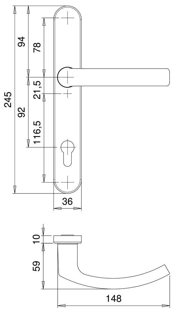 EDI Drückergarnitur mit Langschild Kronos 2005/0035, Aluminium Produktbild img3 L