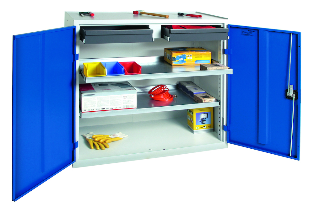 stumpf Werkzeugschrank B1000xT500xH1000 mm RAL 7035/5010 2 Schubladen, 2 Wannen Produktbild img1 L