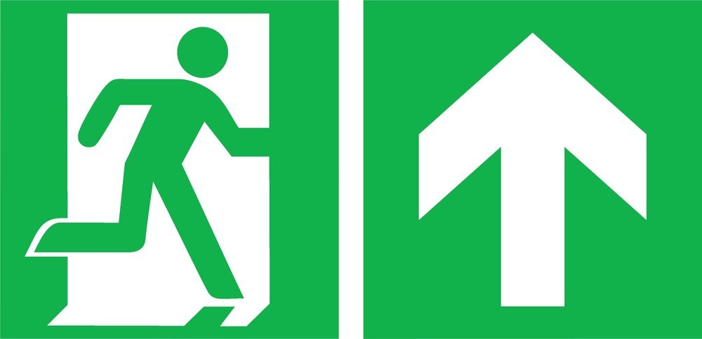 SafetyMarking Rettungsschild „Notausgang rechts“ mit Richtungspfeil aufwärts bzw. geradeaus Produktbild img1 L