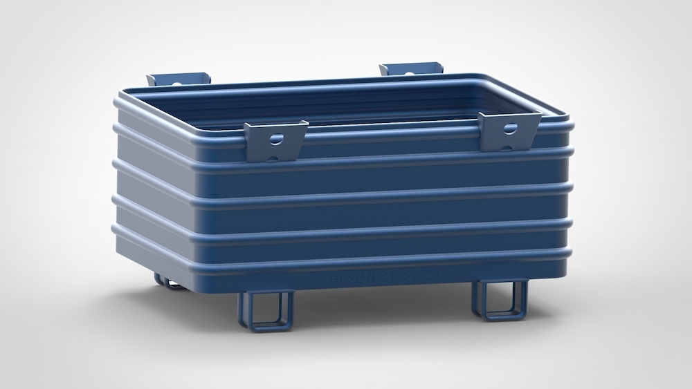 HESON Stapelbehälter RAL5010 B1200xT800xH620 mm Nutzlast 2t Auflast 8t u-förmige Füße Produktbild img1 L