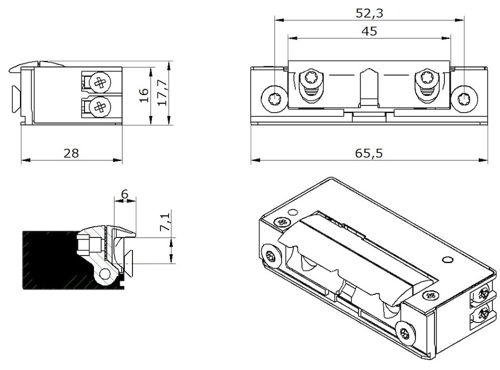 OPENERS & CLOSERS Elektro-Türöffner,Mit elektrischer Schutzdiode 5UF0X10 AC/DC, B 16, H 65,5, T 28 Produktbild img5 L