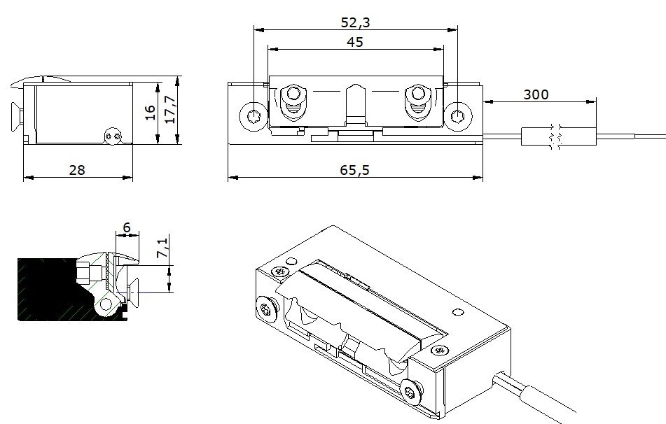 OPENERS & CLOSERS Elektro-Türöffner 5UW0X10 AC/DC, B 16, H 65,5, T 28 Produktbild img2 L
