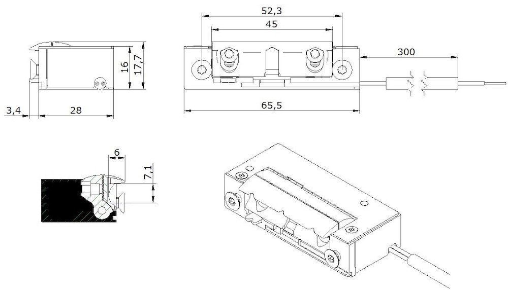 OPENERS & CLOSERS Elektro-Türöffner,Mit elektrischer Schutzdiode 5UW1X10 AC/DC, B 16, H 65,5, T 28 Produktbild img5 L
