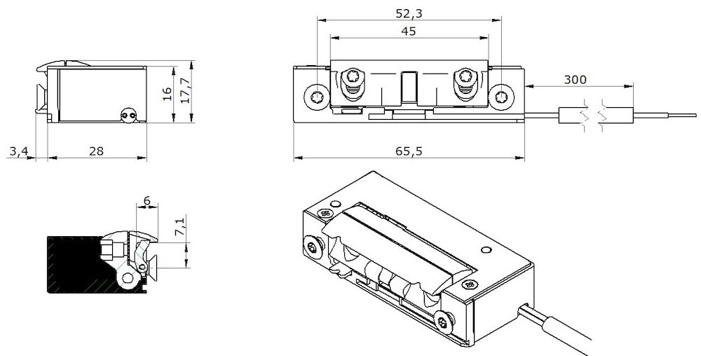 OPENERS & CLOSERS Elektro-Türöffner,Mit elektrischer Schutzdiode 5UW3X10 AC/DC, B 16, H 65,5, T 28 Produktbild img5 L