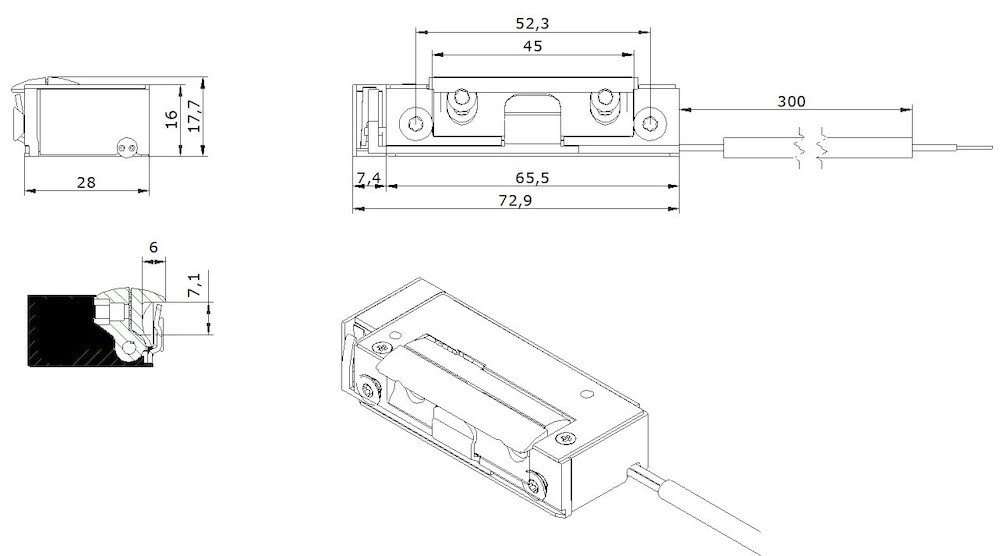 OPENERS & CLOSERS Elektro-Türöffner,mit Rückmeldekontakt 5UW8X10 DC, B 16, H 72,5, T 28 Produktbild img5 L