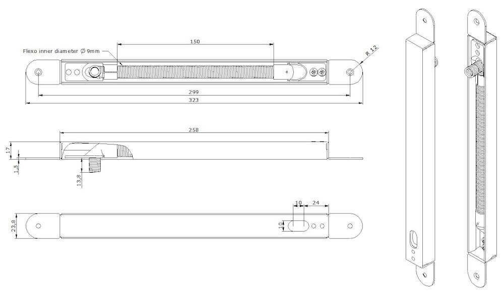 OPENERS & CLOSERS Openers&Closers Kabelübergang FXE,verdeckt,beids. Gehäuse,silb.gr.,323mm Produktbild img3 L