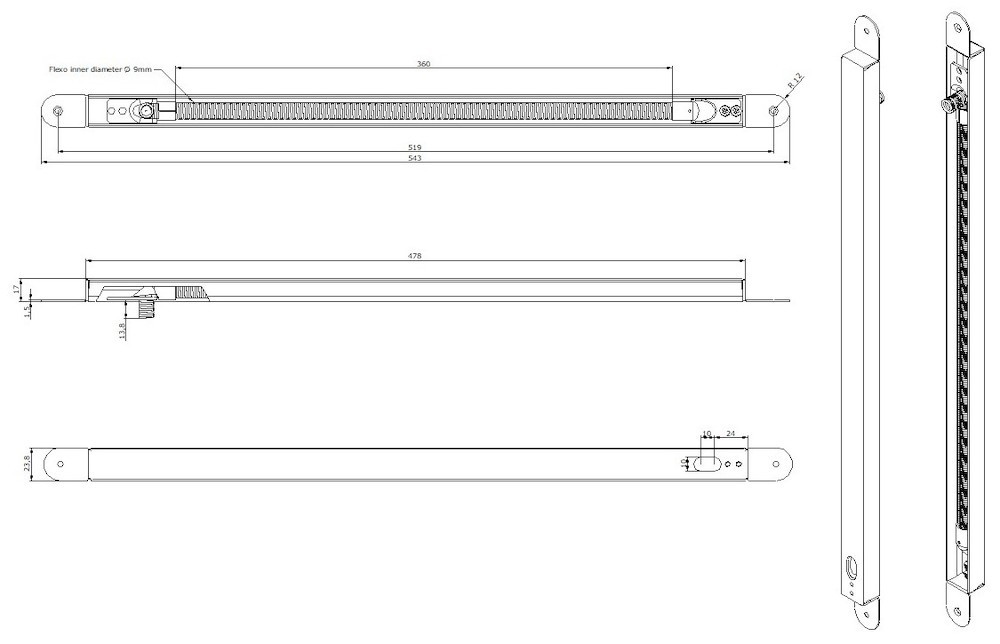 OPENERS & CLOSERS Openers&Closers Kabelübergang FXE,verdeckt,beids. Gehäuse,silb.gr.,543mm Produktbild img3 L