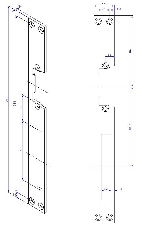 OPENERS & CLOSERS O&C, Schließblech, für Türöffner mit F+R Ausschnitt, Stahl Produktbild img2 L