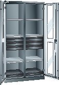 LISTA Flügeltürenschrank B1000xT580xH1950mm RAL 7035,Sichtfenstertür 8 Produktbild img1 L