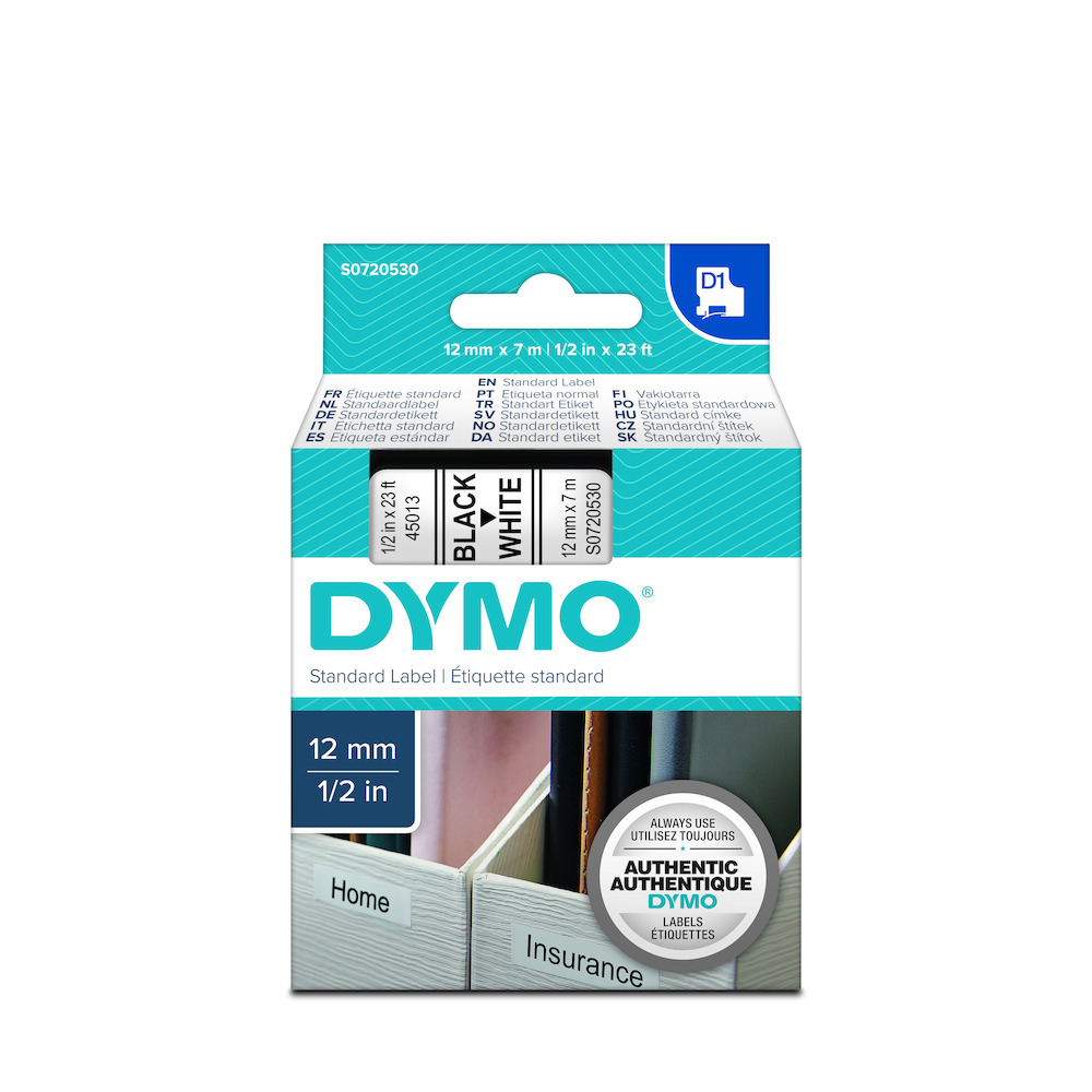 DYMO Schriftband D1 45013 schwarz/weiß 1 2mmx7m Produktbild img1 L