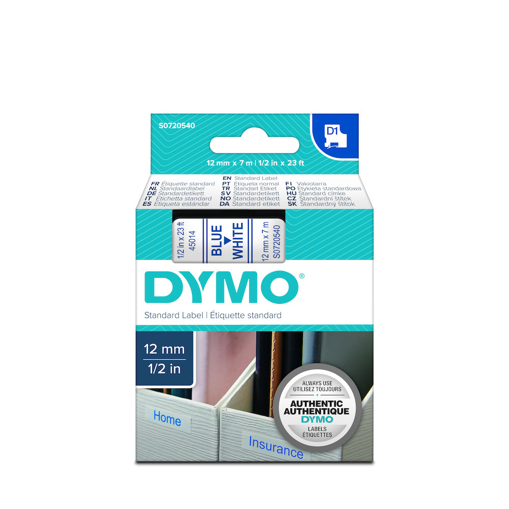 DYMO Schriftband D1 45014 blau/weiß 12mm x7m Produktbild img1 L